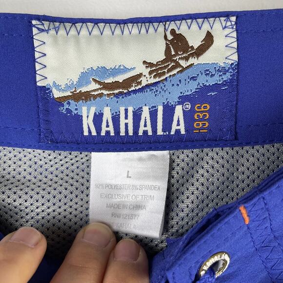 Vintage KAHALA 1936 Embroidered Logo Blue Drawstring Swim Trunks Mens SZ L - Picture 2 of 6